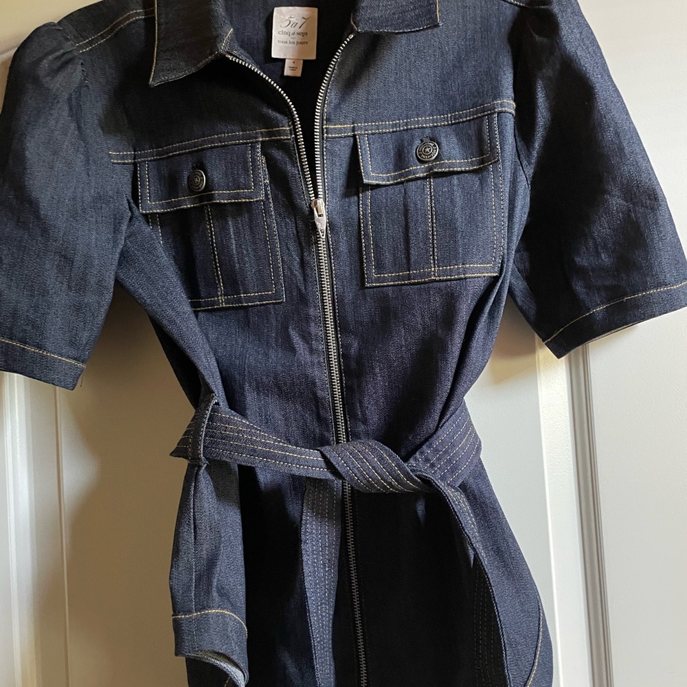 CINQ A SEPT LUELLA JACKET IN BLUE DENIM W/STITCHING SIZE 4 - Picture 5 of 6